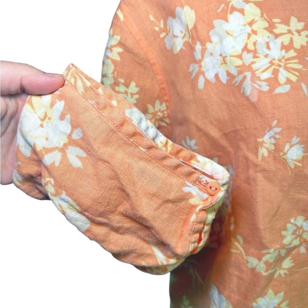 Relativity Floral Orange Linen Button-Up Shirt - Picture 5 of 11